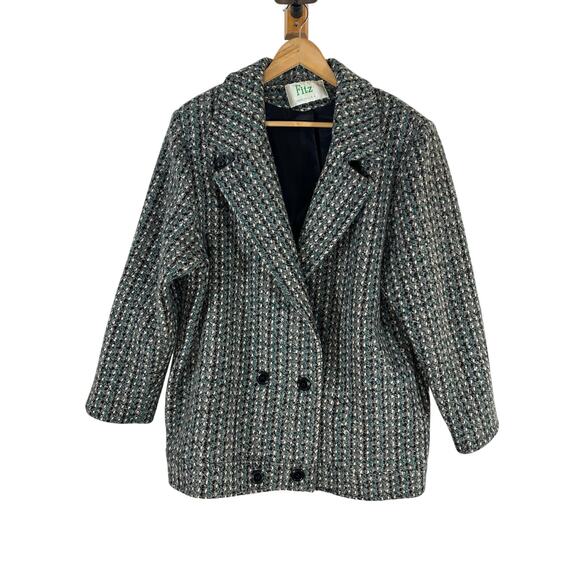 Vintage 90's FITZ Tweed Herringbone Wool Coat Womans 14 Union Made - Picture 1 of 14